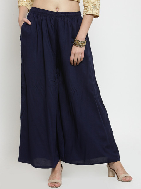 Clora Creation Women Navy Blue Flared Solid Palazzos