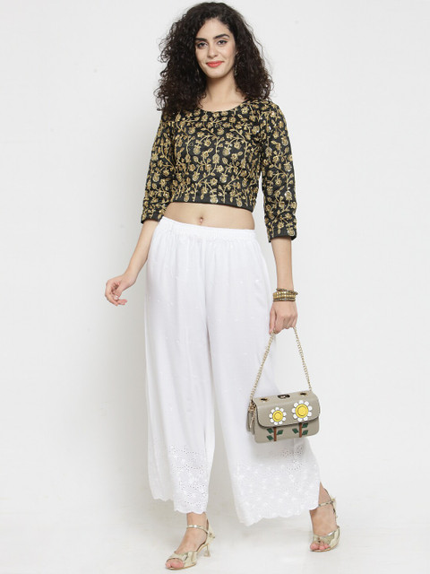 Clora Creation Women White Embroidered Flared Palazzos - Image 4