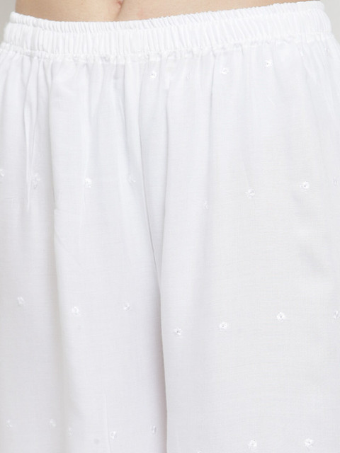 Clora Creation Women White Embroidered Flared Palazzos - Image 3