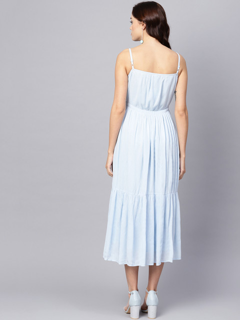 anayna Women Blue Solid Empire Dress - Image 5