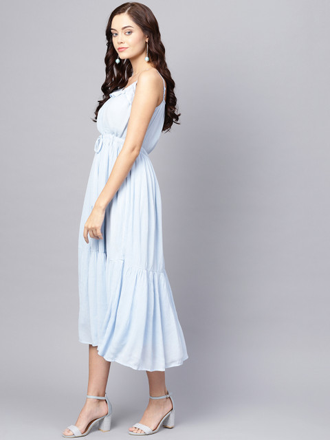 anayna Women Blue Solid Empire Dress - Image 4