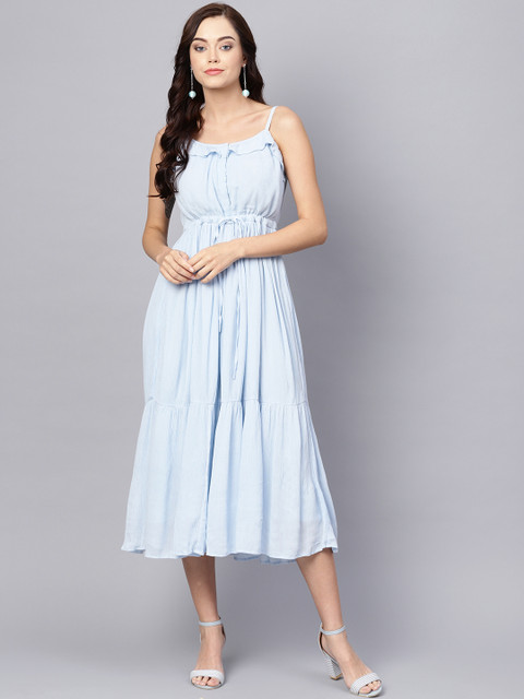 anayna Women Blue Solid Empire Dress - Image 3