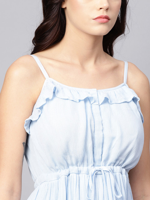 anayna Women Blue Solid Empire Dress - Image 2