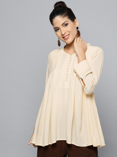 Ritu Kumar Women Cream-Coloured Self Design A-Line Kurti