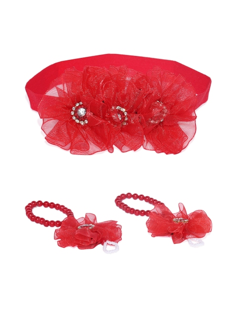 Magic Needles Girls Red Anklet & Headband Set