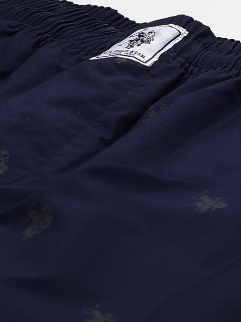 U.S. Polo Assn. Men Navy Blue & Grey Brand Logo Print Pure Cotton Lounge Pants - Image 6