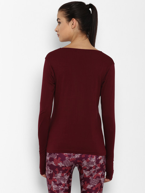 appulse Women Maroon Solid Round Neck Slim Fit T-shirt - Image 4