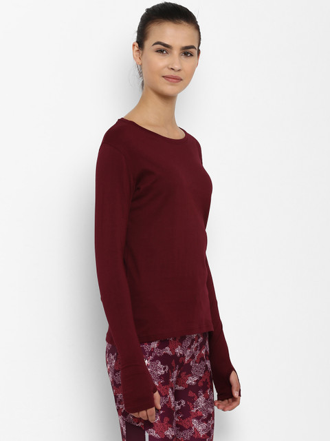 appulse Women Maroon Solid Round Neck Slim Fit T-shirt - Image 3