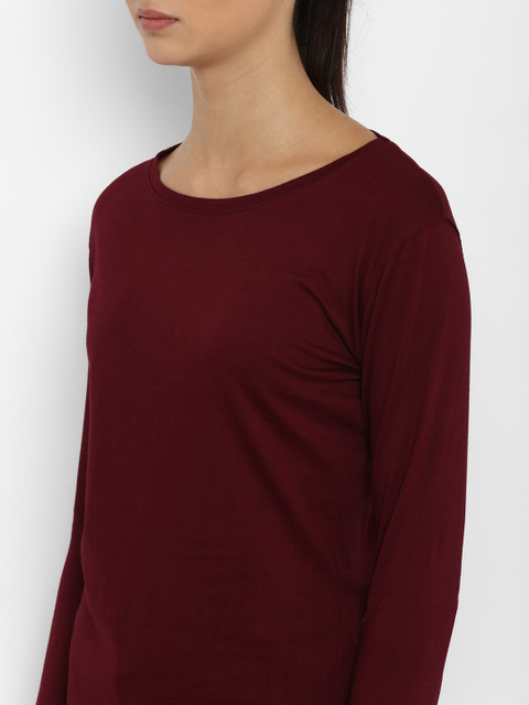 appulse Women Maroon Solid Round Neck Slim Fit T-shirt - Image 2