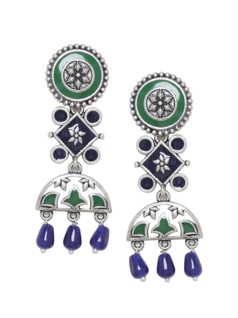 Buy Voylla Silver Plated Contemporary Oxidised Drop Earrings - - Accessories for Women - Image 3