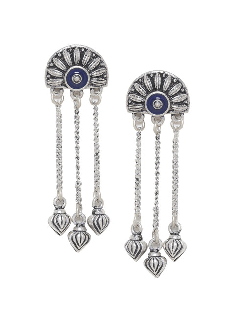 Voylla Silver-Plated Blue Contemporary Drop Earrings - Image 2