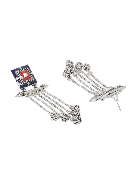 Voylla Silver-Toned Contemporary Drop Earrings - Image 3
