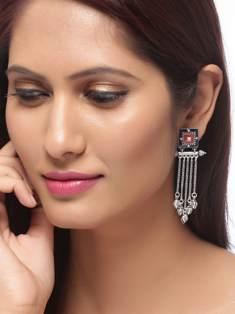 Voylla Silver-Toned Contemporary Drop Earrings - Image 4