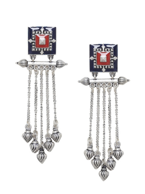 Voylla Silver-Toned Contemporary Drop Earrings - Image 2