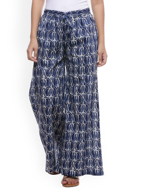 SOUNDARYA Women Blue & White Printed Straight Palazzos
