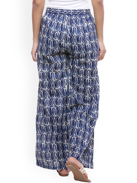 SOUNDARYA Women Blue & White Printed Straight Palazzos - Image 3