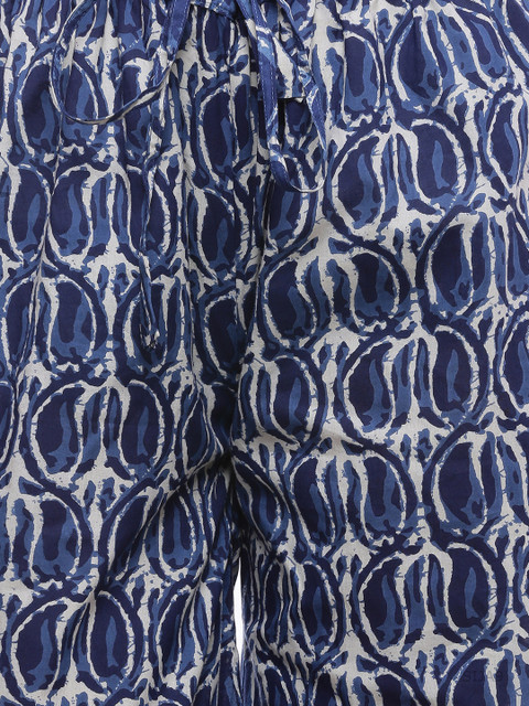 SOUNDARYA Women Blue & White Printed Straight Palazzos - Image 4