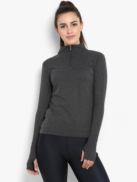 appulse Women Charcoal Solid High Neck T-shirt