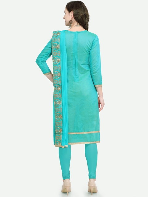 Blissta Turquoise Blue Cotton Blend Unstitched Dress Material - Image 3