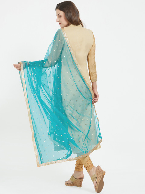 Dupatta Bazaar Green & Gold-Toned Embroidered Dupatta - Image 4