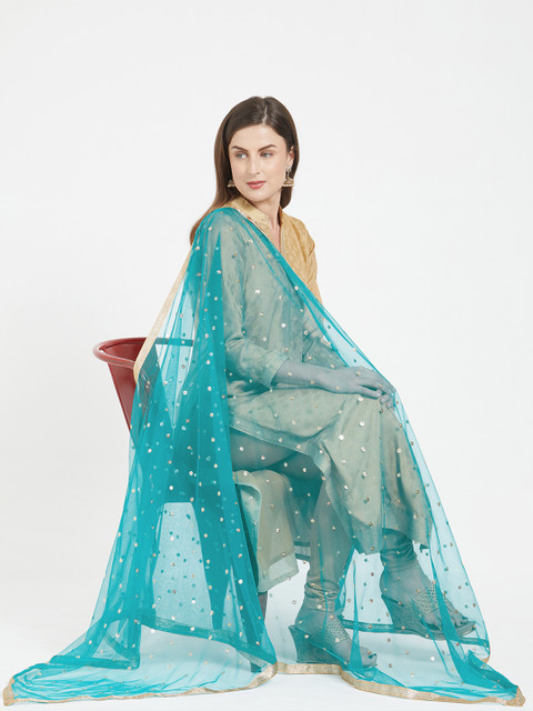 Dupatta Bazaar Green & Gold-Toned Embroidered Dupatta - Image 5