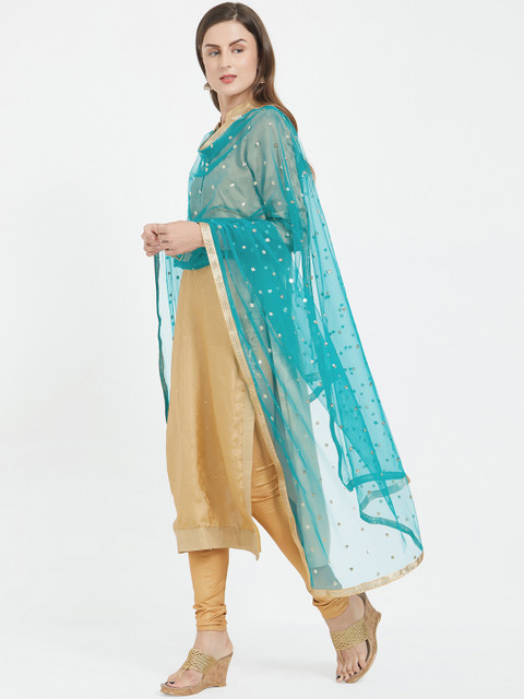 Dupatta Bazaar Green & Gold-Toned Embroidered Dupatta