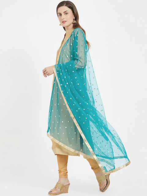 Dupatta Bazaar Green & Gold-Toned Embroidered Dupatta - Image 3