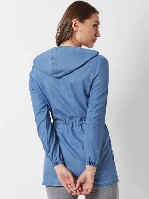 Miss Chase Women Light Weight Blue Solid Denim Jacket - Image 4