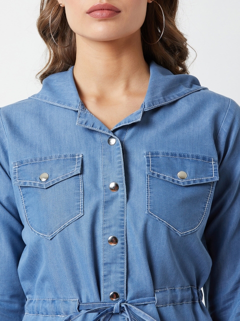 Miss Chase Women Light Weight Blue Solid Denim Jacket - Image 2