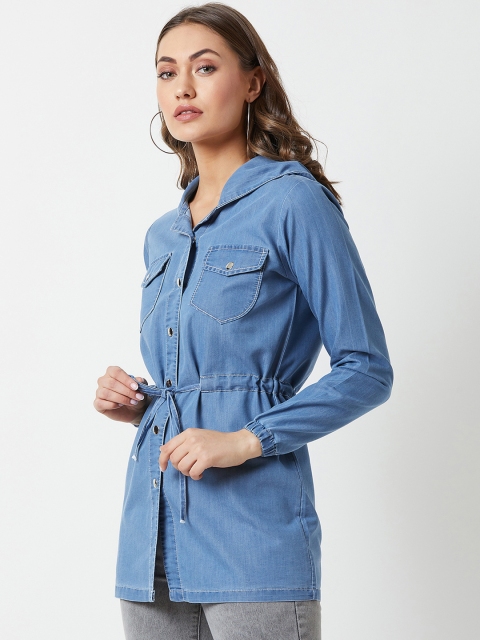 Miss Chase Women Light Weight Blue Solid Denim Jacket - Image 3