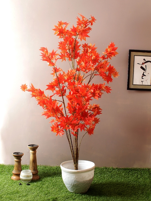 TAMIRHA Orange Artificial Maple Plant With White Pot