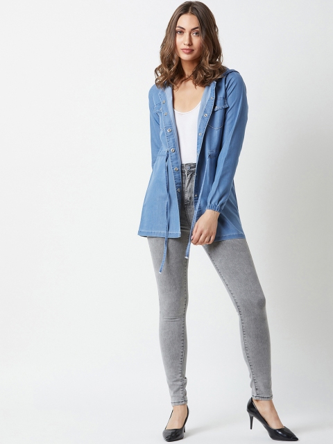 Miss Chase Women Light Weight Blue Solid Denim Jacket - Image 5