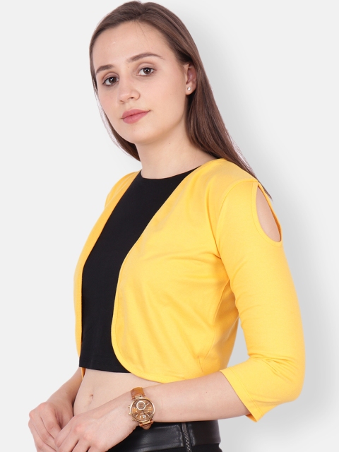 SCORPIUS Women Yellow Solid Open Front Shrug - Image 6