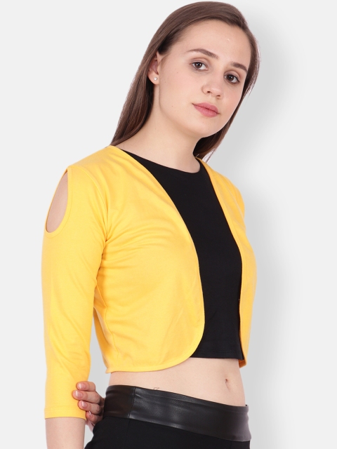 SCORPIUS Women Yellow Solid Open Front Shrug - Image 3