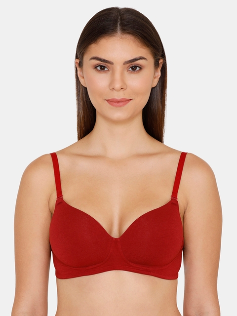 Rosaline Red Solid Non-Wired Lightly Padded T-shirt Bra ZI00ROLB0800