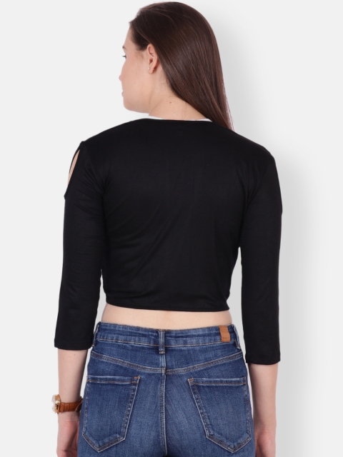 SCORPIUS Women Black Solid Cropped Open Front Shrug - Image 4