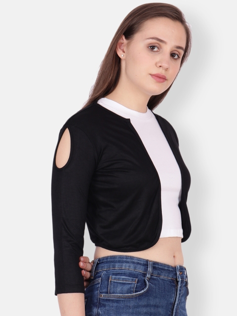 SCORPIUS Women Black Solid Cropped Open Front Shrug - Image 5