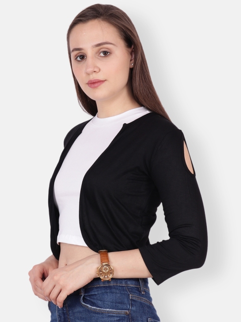 SCORPIUS Women Black Solid Cropped Open Front Shrug - Image 3