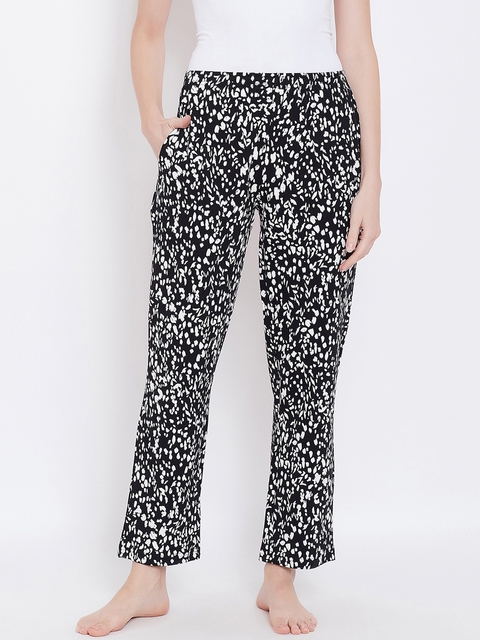 Clovia Women Black & White Printed Lounge Pants LB0176T13XXL