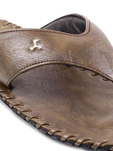 Mochi Men Olive Brown Solid Leather Comfort Sandals - Image 5