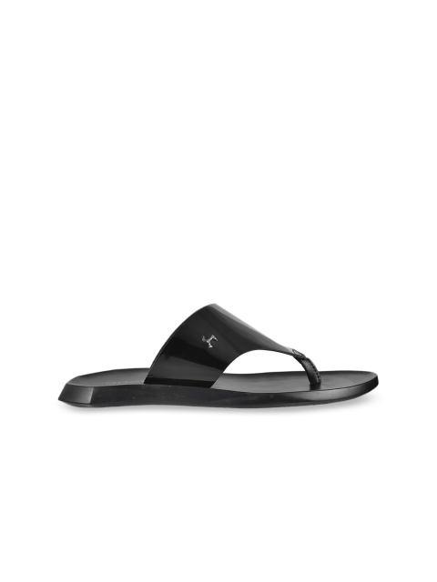 Mochi Men Black Solid Leather Comfort Sandals - Image 3
