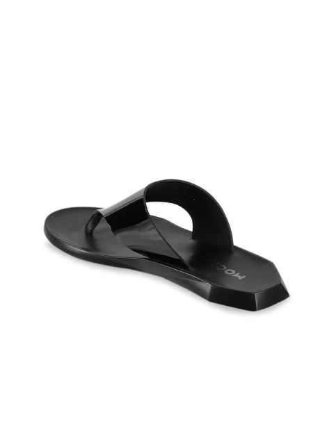 Mochi Men Black Solid Leather Comfort Sandals - Image 2