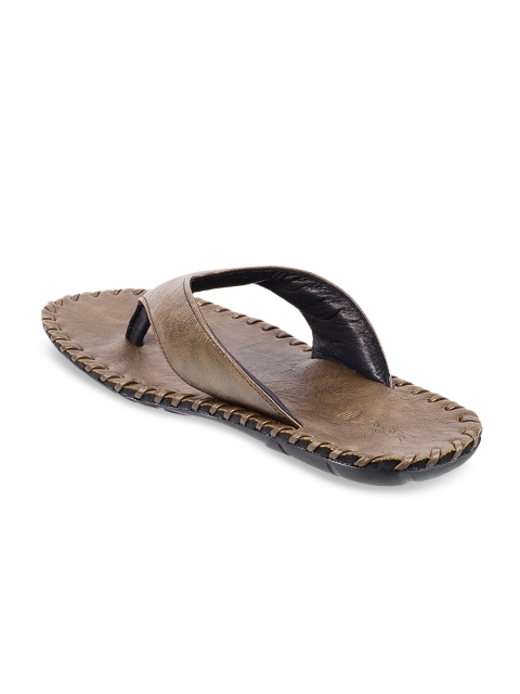 Mochi Men Olive Brown Solid Leather Comfort Sandals - Image 2