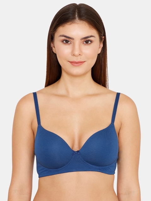 Zivame Blue Solid Non-Wired Lightly Padded T-shirt Bra ZI1951FASHABLUE