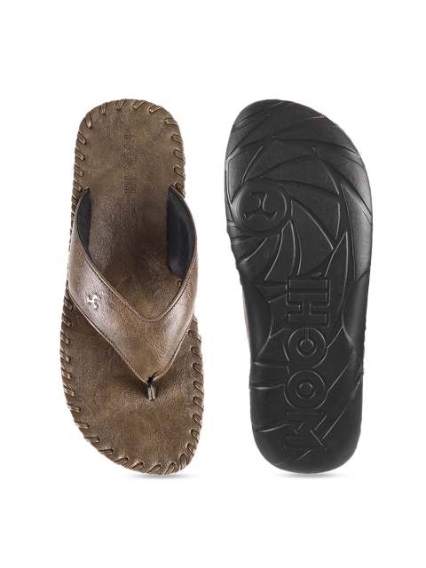 Mochi Men Olive Brown Solid Leather Comfort Sandals - Image 4