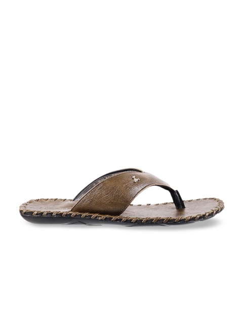 Mochi Men Olive Brown Solid Leather Comfort Sandals - Image 3