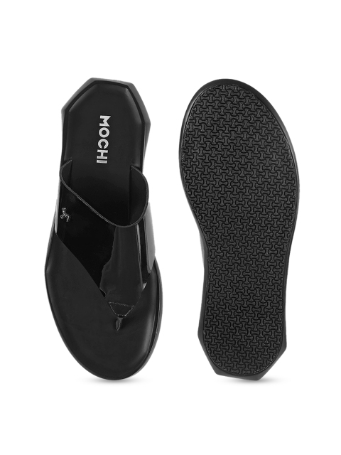 Mochi Men Black Solid Leather Comfort Sandals - Image 4