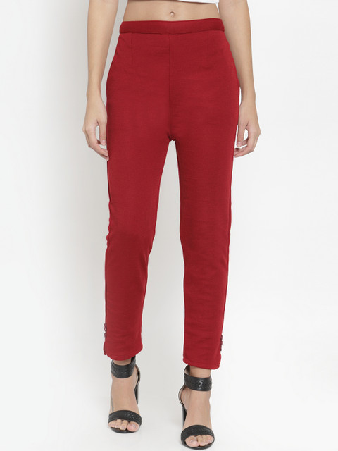 Clora Creation Women Maroon Solid Cropped Woollen Trousers