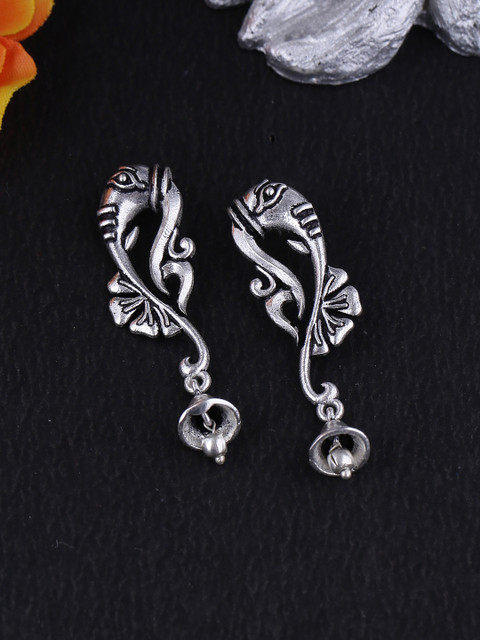 Voylla Silver-Plated Oxidised Classic Drop Earrings