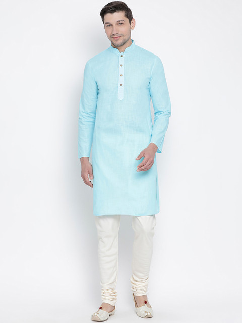 VASTRAMAY Men Blue Solid Straight Kurta - Image 5